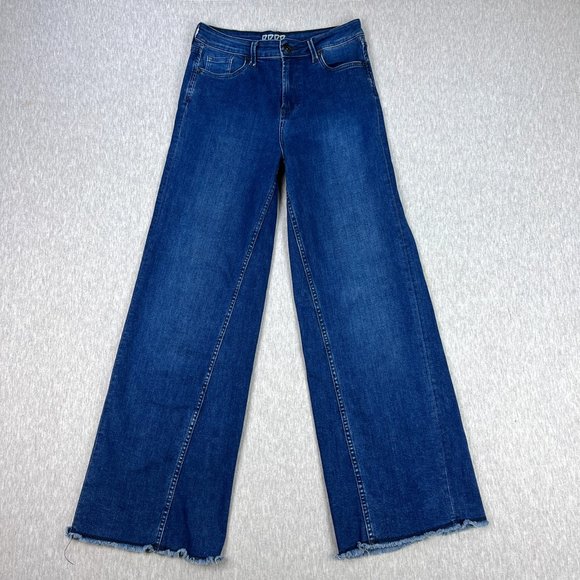 Pepe Jeans London Womens Coka Wide Leg 26/30 Denim Blue High Rise Frayed Hem - Picture 1 of 13